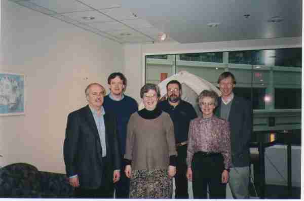 <I>The RCSB leadership team visited the National Science Foundation to discuss the new award in 1998.<BR>
Back row: John Westbrook, Phil Bourne, Peter Arzberger<BR>
Front row: Gary Gilliland, Helen Berman, Phoebe Fagan<BR>
</I>